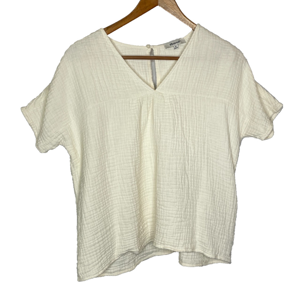 Women's XS Madewell Rhyme Crinkle Gauze Cotton Short Sleeve Blouse